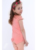 T-shirt with lace sleeves, peach NDZ8147 - Online store - Boutique